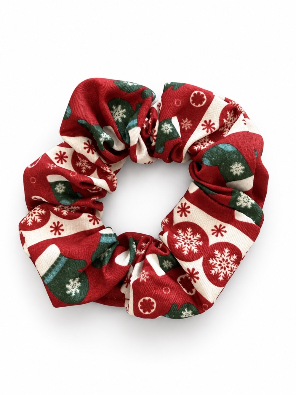 Red & Green Glove Mitten Christmas Stocking Ornament Theme Soft Comfy Scrunchie